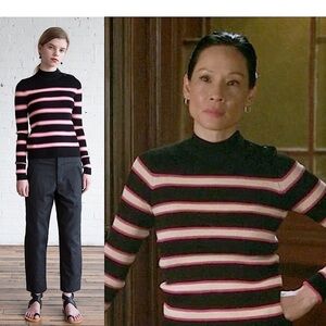 NEW‎ ISABEL MARANT Knit Stripe Mockneck Shoulder Button Slim Pullover Sweater XS